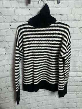 GAP Black and White Striped Turtleneck Sweater